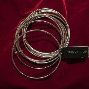 Madison‎ Tyler Silver Tone 11 Stackable Bangle Bracelet Set 339622BH New